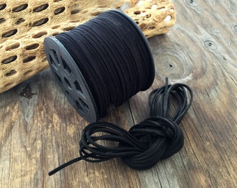 Black Faux Suede Leather Cord, 15 feet bundle (5 yards) / Microfiber, Vegan Suede, DIY Cord Supplies, Faux Suede Cord, Supplies