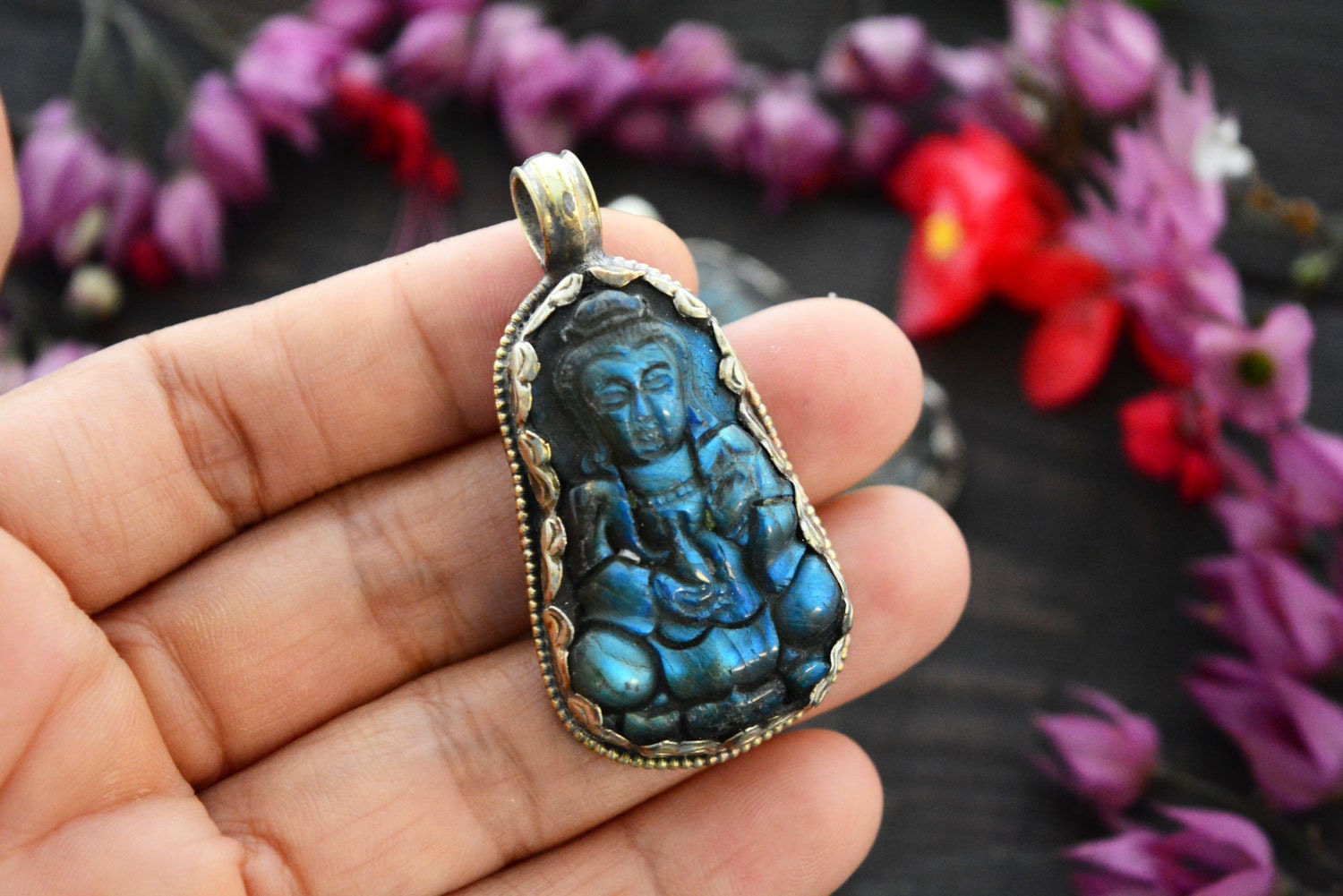 Artisan Silver by Samuel B. 22x16mm Carved Labradorite Buddha Head Bracelet