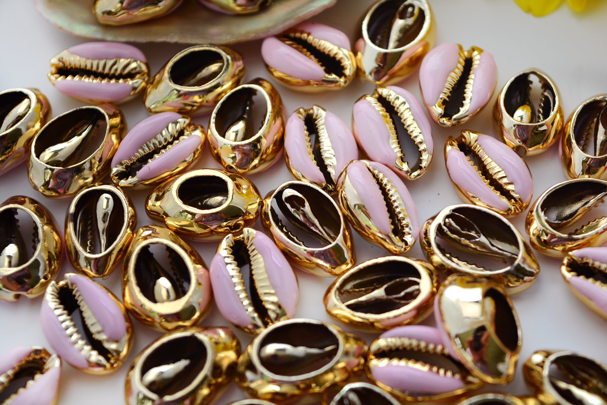 Plated Shells Light Pink Enamel Cowrie Shell – 1 Shell, Gold-plated Shell Charm for ...