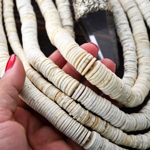Natural Ostrich Eggshell Beads – Cream White Disc Beads from Kenya (Set of 25 loose beads)