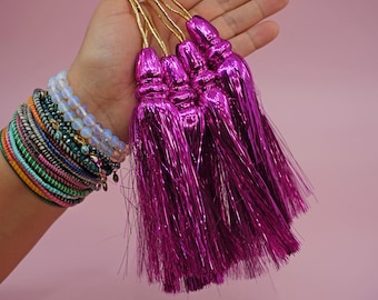 Fuchsia Pink: 2 pieces x 6" Tinsel Tassels, Festive Tassel, Metallic Tassel, Decoration Tassel, Tinsel Tassel / DIY Jewelry Making Supplies