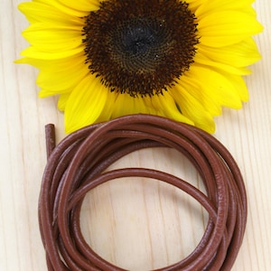 Shiny Chocolate Brown 5mm Round Leather Cord, 2+ feet straps / Organic Leather, Round Leather, Leather Jewelry, Thick Leather, Supplies