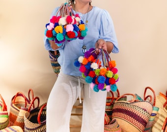 Guirnalda de pompones trenzados arcoíris, un dije multicolor para bolsos, cestas, espejos retrovisores, decoración bohemia hecha a mano.