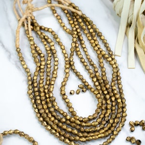 Brass Bicone Beads: African Brass Beads in a Bicone Shape, 7 to 10mm beads, 60 + beads Full Strand, African Metal Beads, Jewelry Supplies