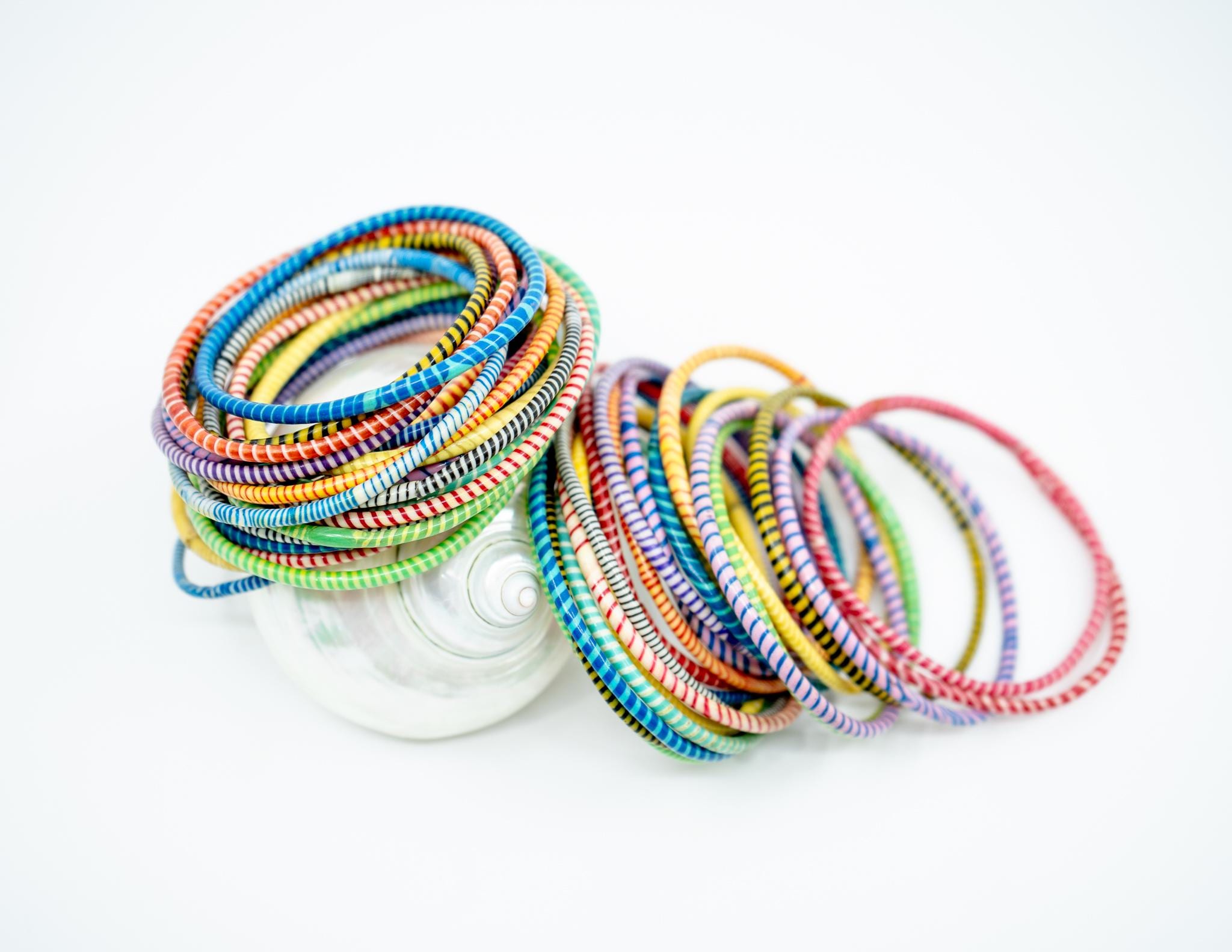 Candy Arm Party Stack: 12 Recycled Flip Flop Bracelets, handmade by a women's co-op in Mali, Ethically Sourced, Fair Trade, African Jewelry