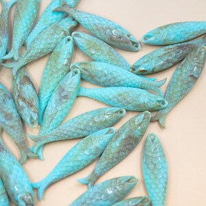 Marble Seafoam Blue Fish Charm 48mm German Resin Pendant, 1 Piece, Beach Jewelry Supply