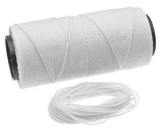 Bianco: Corda in poliestere cerato, 1 mm x confezione da 25 piedi (8,33 iarde) o bobina da 500 piedi, 2 capi / Hilo Encerado, Linha Encerada, Forniture