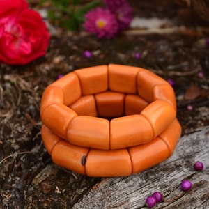 Butterscotch River Bead Stretch Tagua Bracelet, Eco-Friendly Fair Trade Jewelry, Handmade Vegetable Ivory Bracelets, Unique Gift for Her