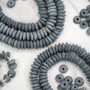 Blue Gray: Ashanti Glass Beads, 14x5mm, Ashanti Krobo Glass Beads, Spacer Beads, FULL strand or Pack of 10 beads, African Beads
