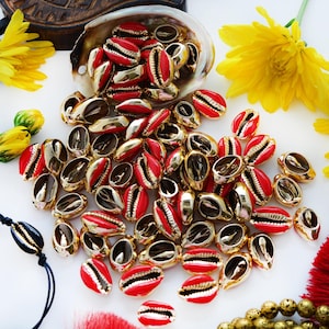 Red Enamel Cowrie Shell – 1 shell, Gold-Plated Shell Charm for Beach Jewelry and Crafts | Shell Jewelry, Plated Shells, Cowry Shells