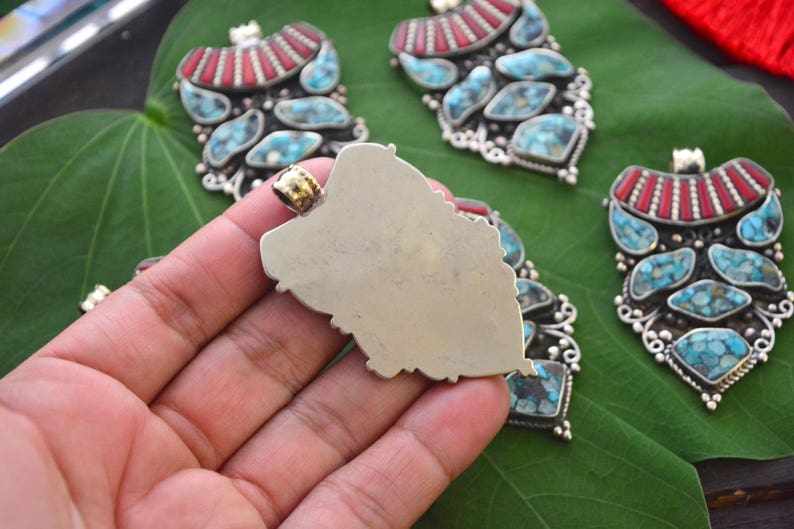 Tibetan Bead Coral and Turquoise 24mm Brass (1-Pc