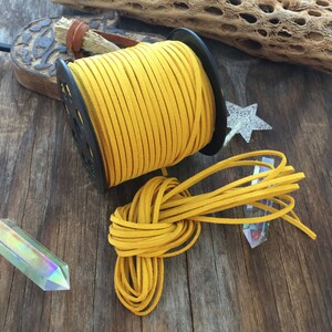 Blazing Yellow Faux Suede Leather Cord, 15 feet bundle (5 yards) / Microfiber, Vegan Suede, DIY Cord Supplies, Faux Suede Cord, Supplies