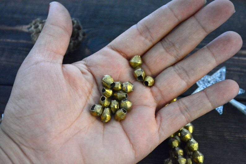 Togo Africa 60 beads Metal Beads from Benin Full necklace 8-10mm Handmade Brass Spacers African Bicone Brass Beads approx