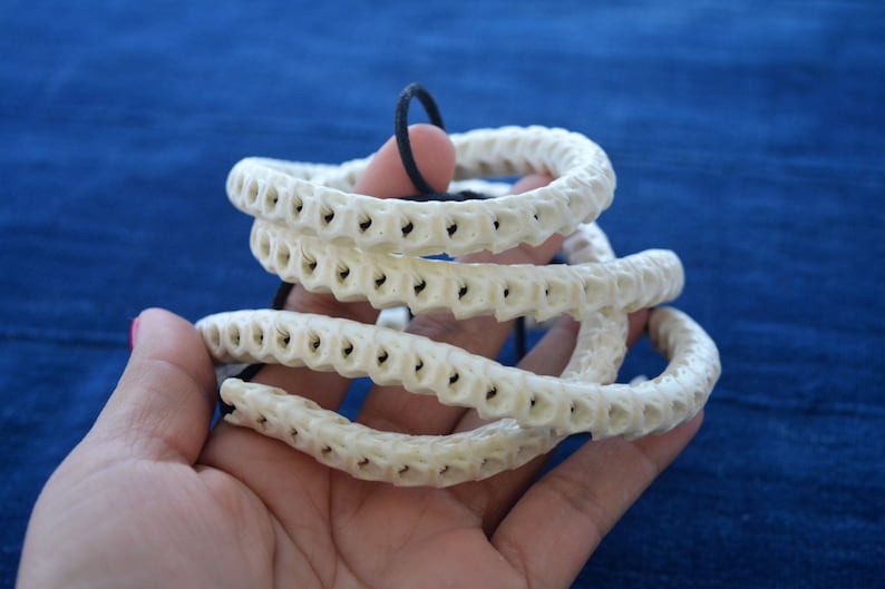The Brianna Long Necklace: Long Snake Vertebrae Necklace in White, Real Snake Vertebrae, 7-12mm, 35 plus, 90-100 beads, Tribal Jewelry image 1