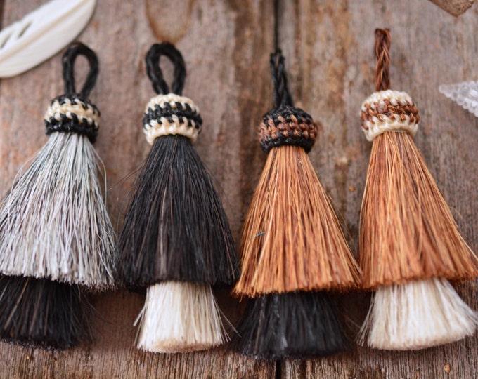Double Stack Natural Horse Hair Tassels, 3 Inch, 1pc, Natural Color Horse Hair Tassel, Bohemian
