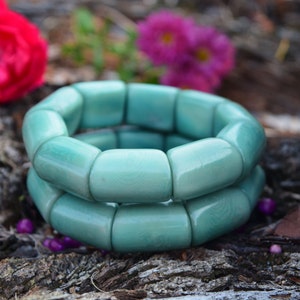 Aqua Blue River Bead Stretch Tagua Bracelet, Eco-Friendly Fair Trade Jewelry, Handmade Vegetable Ivory Bracelets, Unique Gift for Her