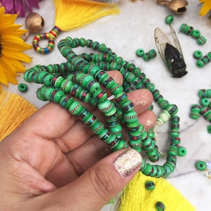 Yak Bone Beads: Green, 8mm Inlaid Bone Beads from Nepal, 10 beads / Coral, Turquoise and Wire Inlay, Ethnic Beads, Malas and Prayer Beads