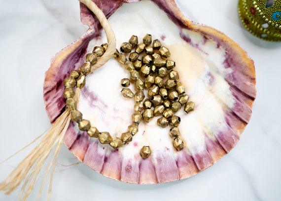 Brass Bicone Beads: African Brass Beads in a Bicone Shape, 7 to 10mm beads, 10 loose beads, African Metal Beads, Jewelry Making Supplies