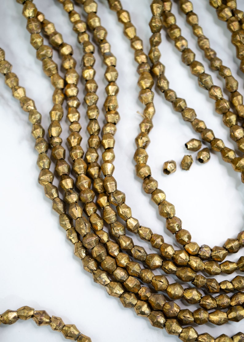 Brass Bicone Beads: African Brass Beads in a Bicone Shape, 7 to 10mm beads, 60 + beads Full Strand, African Metal Beads, Jewelry Supplies