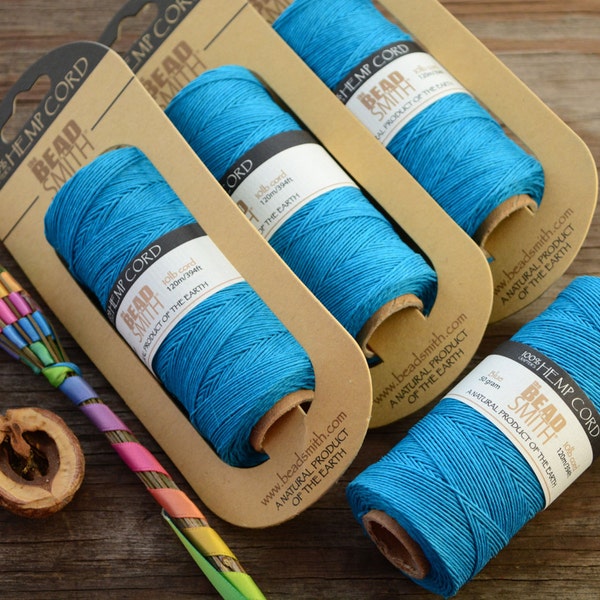 Turquoise Blue: Natural Hemp Cord, 10lb cord, 394 feet, Biodegradable Thread, Hemp for Jewelry Making, Hemp for Crafts, Jewelry Supplies