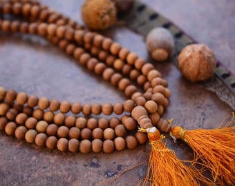 8mm Natural Aromatic Sandalwood Beads from India, 108 Beads Necklace / Yoga, Malas, Prayer Beads / Wood, Wooden Beads, Jewelry Supplies