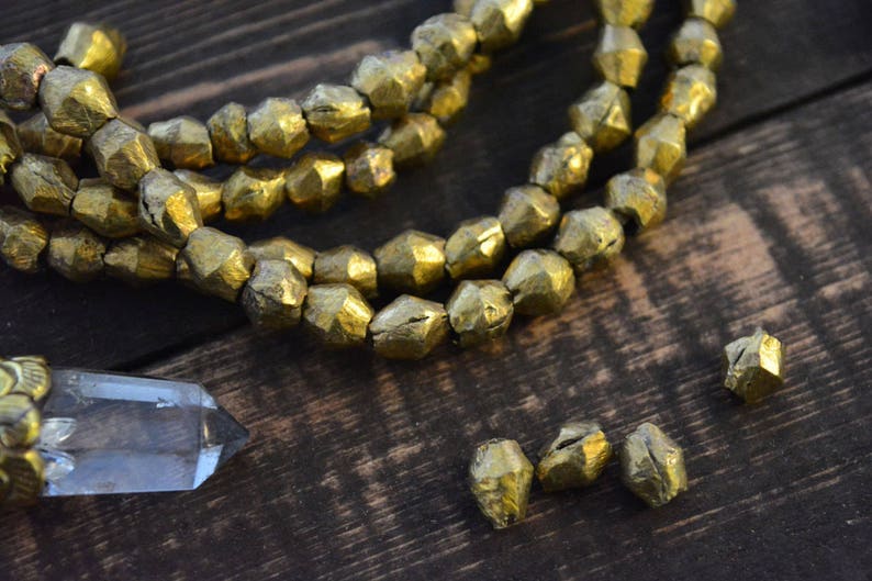 Togo Africa 60 beads Metal Beads from Benin Full necklace 8-10mm Handmade Brass Spacers African Bicone Brass Beads approx