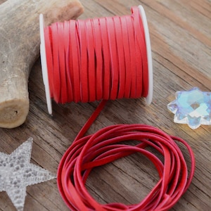 Red: 3mm Deer Suede Lace, Leather Strap for Jewelry & Crafts, 5 Feet or Full Spool