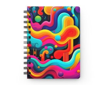 Neon Waves: Neon Colorblock Wavy Glossy Laminated Journal Cover with Spiral Loop Wire in 5x7 size Daily Journaling or Diary Journal Notebook