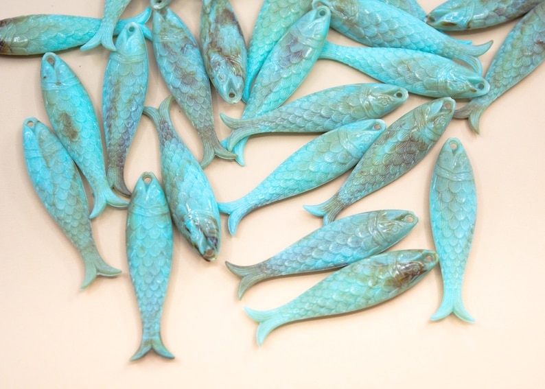 Seafoam Green Fish Charm – 48mm German Resin Pendant | Ocean Aesthetic, Jewelry Making Fisherman Vibe Jewelry Supply, Sardine Girl