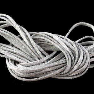 Silver Sparkles: Faux Suede Leather Cord (Microfiber), 3mm x 15ft bundle (5 yards) / DIY Cord Supplies, Faux Suede Lace, Vegan Suede Cord