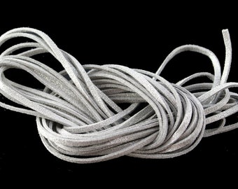 Silver Sparkles: Faux Suede Leather Cord (Microfiber), 3mm x 15ft bundle (5 yards) / DIY Cord Supplies, Faux Suede Lace, Vegan Suede Cord