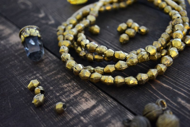 Togo Africa 60 beads Metal Beads from Benin Full necklace 8-10mm Handmade Brass Spacers African Bicone Brass Beads approx