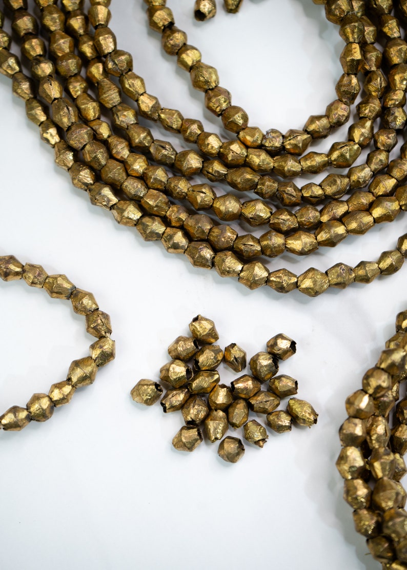 Brass Bicone Beads: African Brass Beads in a Bicone Shape, 7 to 10mm beads, 60 + beads Full Strand, African Metal Beads, Trade Beads, Jewelry Making Supplies