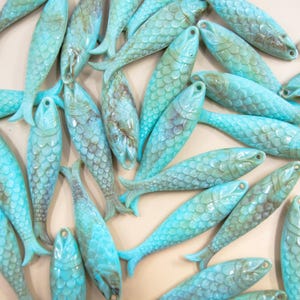 Marble Seafoam Blue Fish Charm 48mm German Resin Pendant, 1 Piece, Beach Jewelry Supply