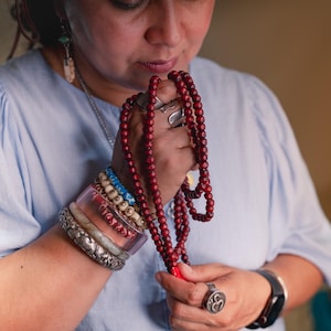 Burgundy Red Mala: 108 Wood Tibetan Prayer Beads, Rosary, Prayer Mala for Meditation, Yoga Accessories, Yogi Necklace, Buddhist, Supplies