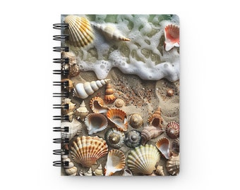 Shells by the Seashore: 5x7 Glossy Laminated Wire Bond Journal, Writing Journal, Meditation Journal, Wedding Journal, Gift for Her