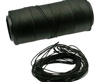 Black: Waxed Polyester Cord, 1mm x pack of 25 feet (8.33 yards) or 500 feet spool, 2-ply / Hilo Encerado, Linha Encerada, Supplies