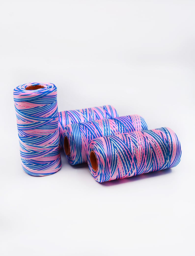 Nylon Non-Waxed Cording for Macrame in Pink and Blue