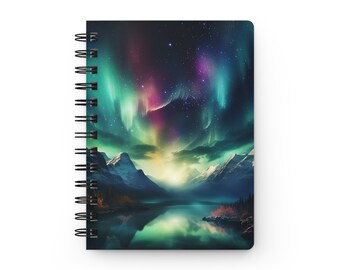 The Aurora Borealis: Magical Northern Lights Sky Glossy Laminated Journal Cover with Spiral Loop Wire in 5x7 size Journaling
