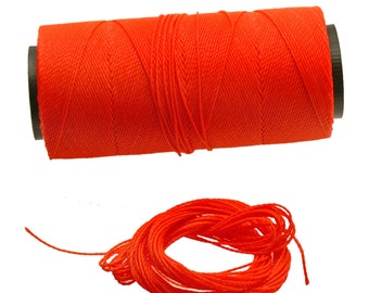 Neon Orange: Waxed Polyester Cord, 1mm x pack of 25 feet (8.33 yards) or 500 feet spool, 2-ply / Hilo Encerado, Linha Encerada, Supplies