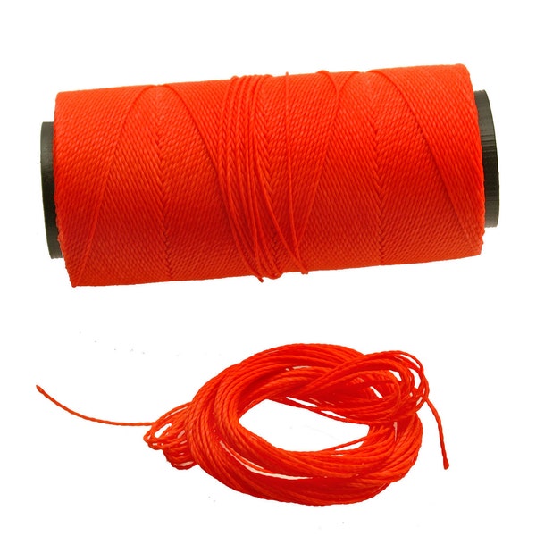 Orange fluo : cordon en polyester ciré, 1 mm x paquet de 25 pieds (8,33 yards) ou 500 pieds, 2 plis / Hilo Encerado, Linha Encerada, fournitures