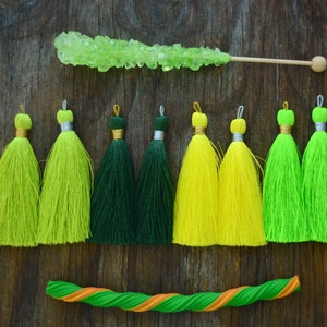 Lucky Green Tassel Mix: 3&quot; Luxe Silk Handmade Tassels for Jewelry Making, Boho Fringe for Malas, Earrings, Necklaces and Crafts, One Tassel
