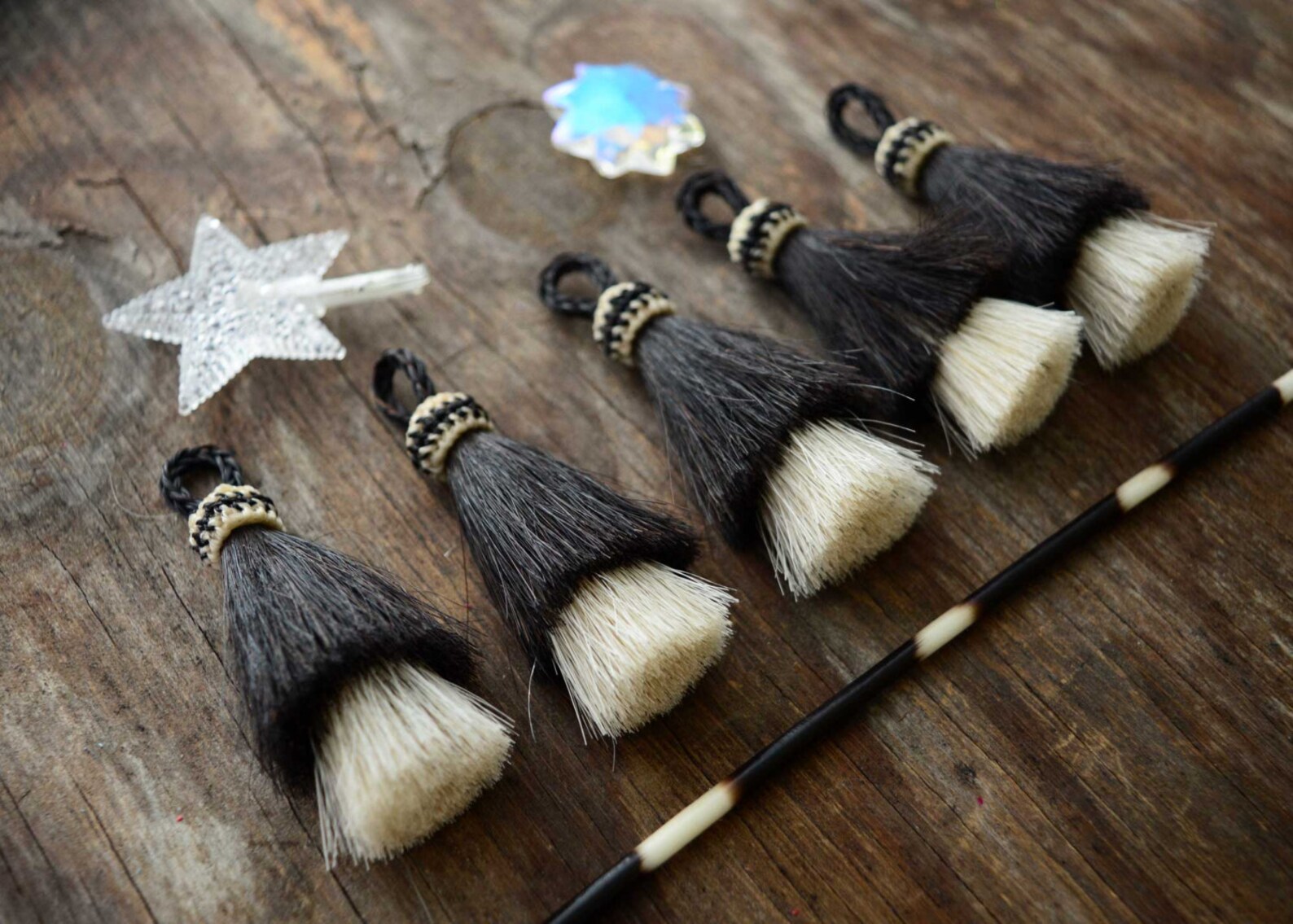 Black and White Double Stack Natural Horse Hair Tassels Etsy