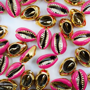 Hot Pink Enamel Cowrie Shell – 1 shell, Gold-Plated Shell Charm for Beach Jewelry and Crafts | Shell Jewelry, Plated Shells, Cowry Shells