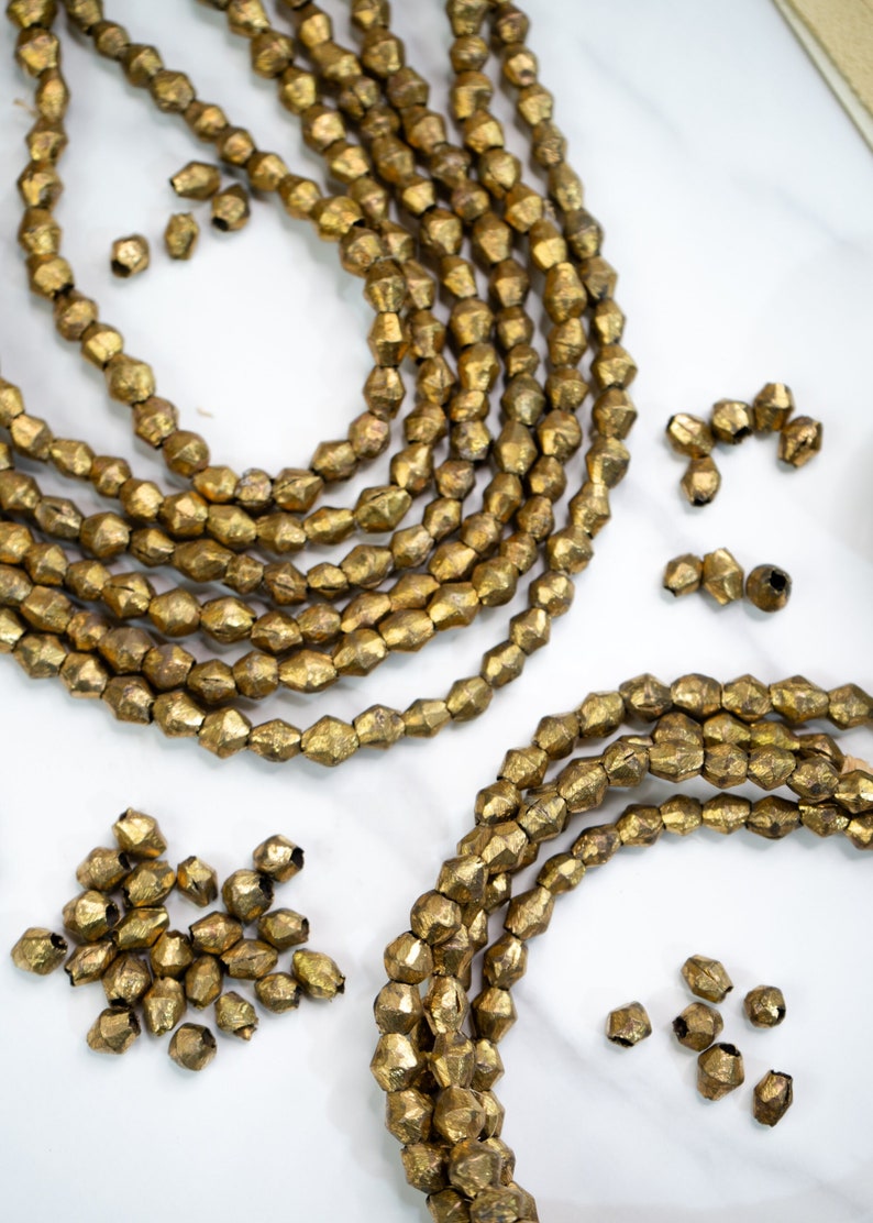 Brass Bicone Beads: African Brass Beads in a Bicone Shape, 7 to 10mm beads, 60 + beads Full Strand, African Metal Beads, Jewelry Supplies