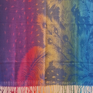 Paisley Scarf, Fine Scarf, Scarf with Feathers and Flowers, Neckerchief for Women