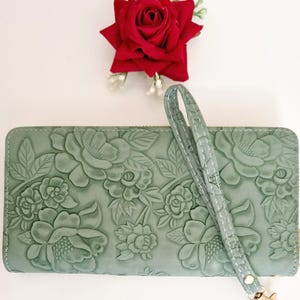 Cartera vintage con estampado floral, cartera de mano de piel sintética para teléfono móvil para mujer, correa de muñeca, bolsillo con cremallera