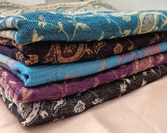 Paisley pattern scarves – Soft neckerchiefs for women, fringed stoles, delicate scarves