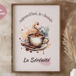 Serenite, positives Poster, digitaler Download, Kaffeehintergrund, Bürodekoration, minimalistisches Poster, Dankbarkeitsposter