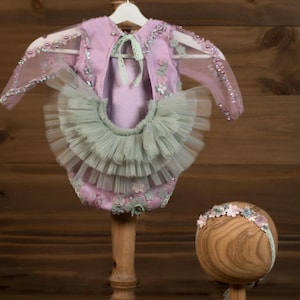 Lavender Floral Newborn Romper Set – Baby Girl Photo Prop, 2 Piece Tutu Outfit, Purple Lace Infant Costume, Baby Shower Gift